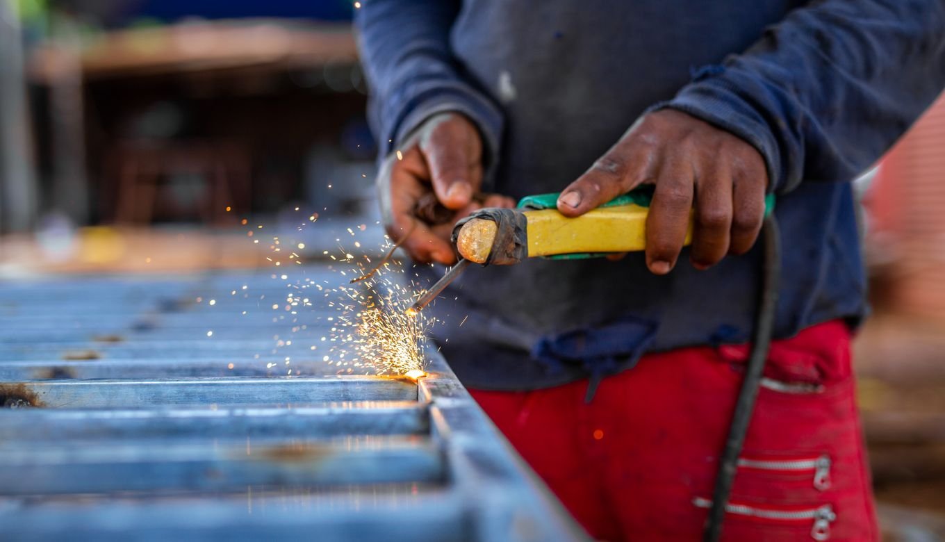 Close-up of welding with sparks flying in a workshop